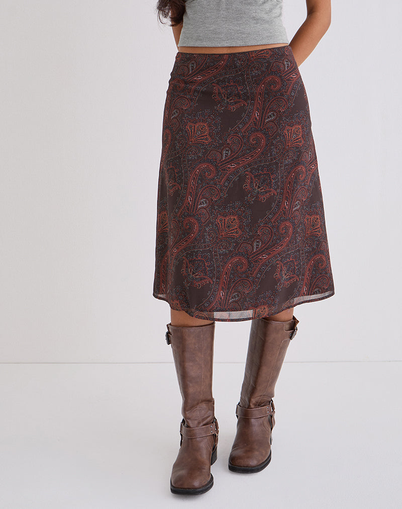 Image of Suriela Midi Skirt in Chiffon Royal Paisley Burgundy