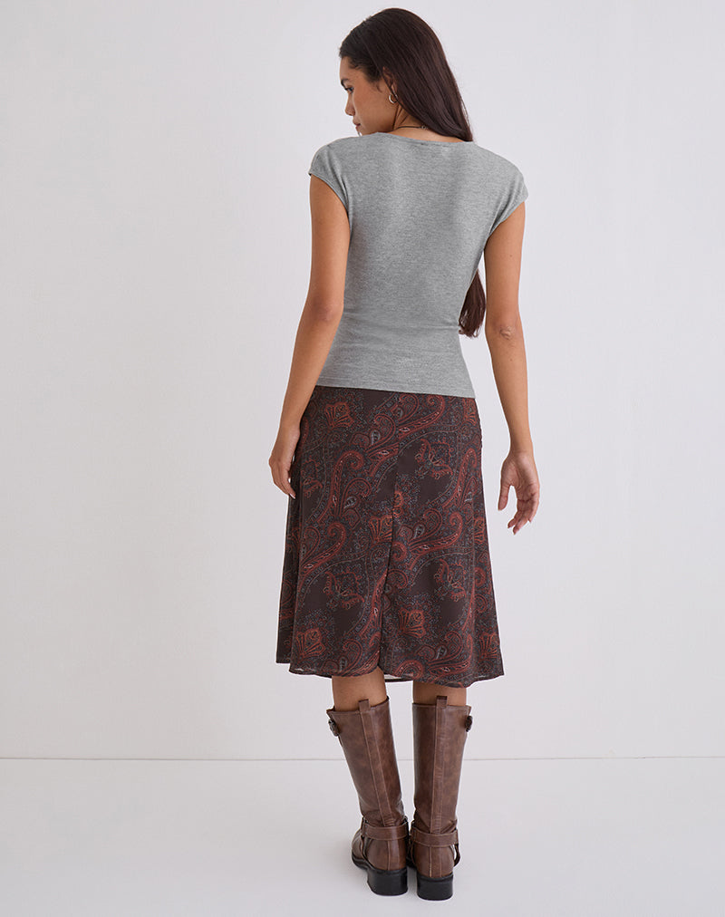 Image of Suriela Midi Skirt in Chiffon Royal Paisley Burgundy