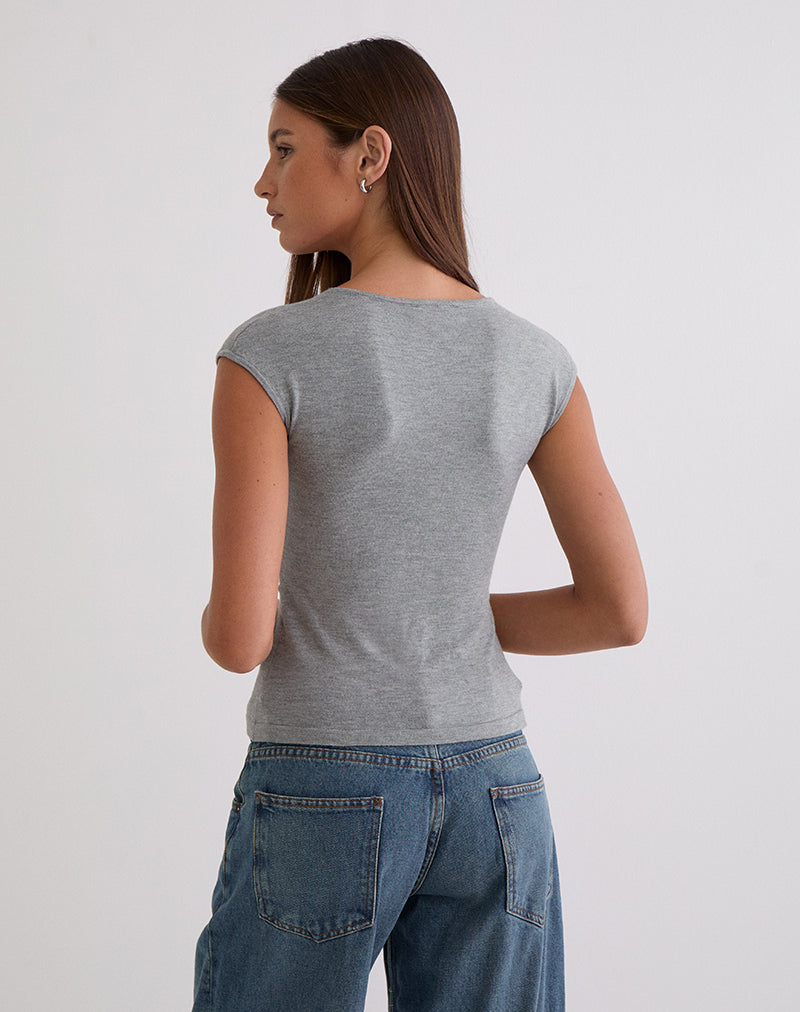 Image of Minari V Neck Twist Top in Knit Grey