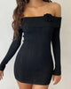 Image of Mirabel Gestricktes Bardot-Minikleid in Schwarz mit Rosette