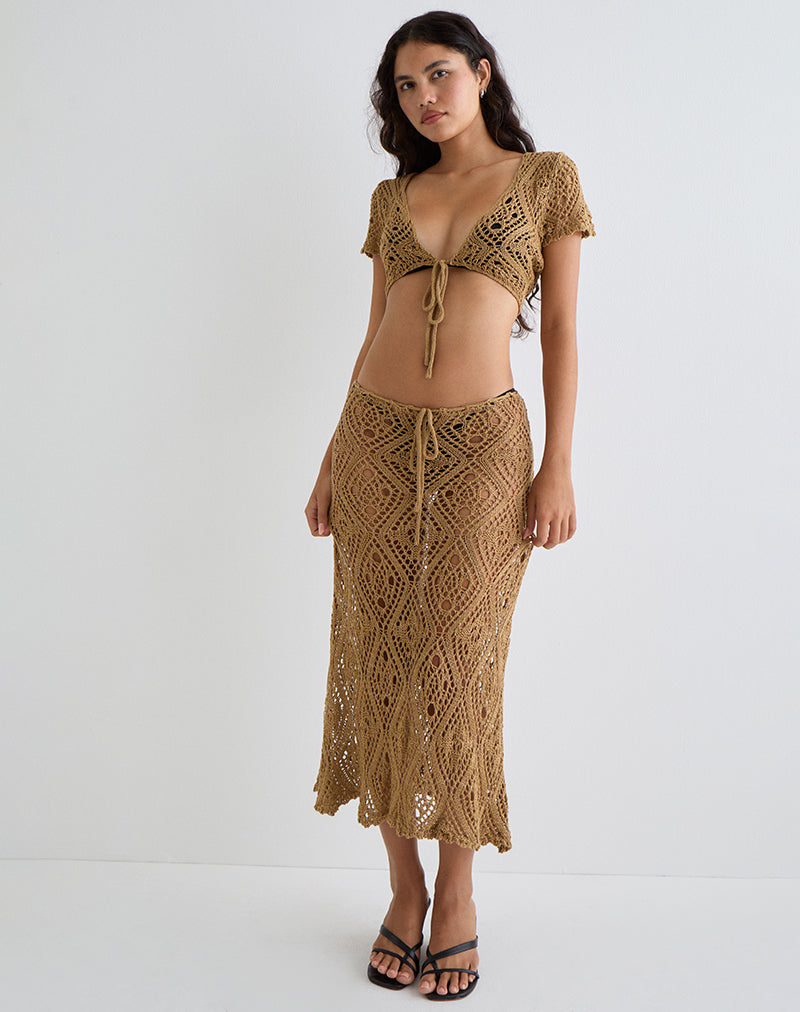 Image of Mirea Gewachsen auf Ärmel Shurg Top in Crochet Camel