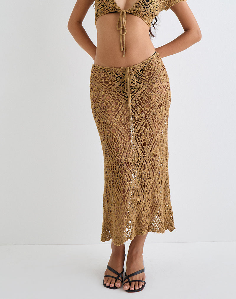 Bild von Diora Tie Front Rock in Crochet Camel