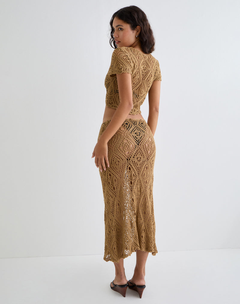 Bild von Diora Tie Front Rock in Crochet Camel