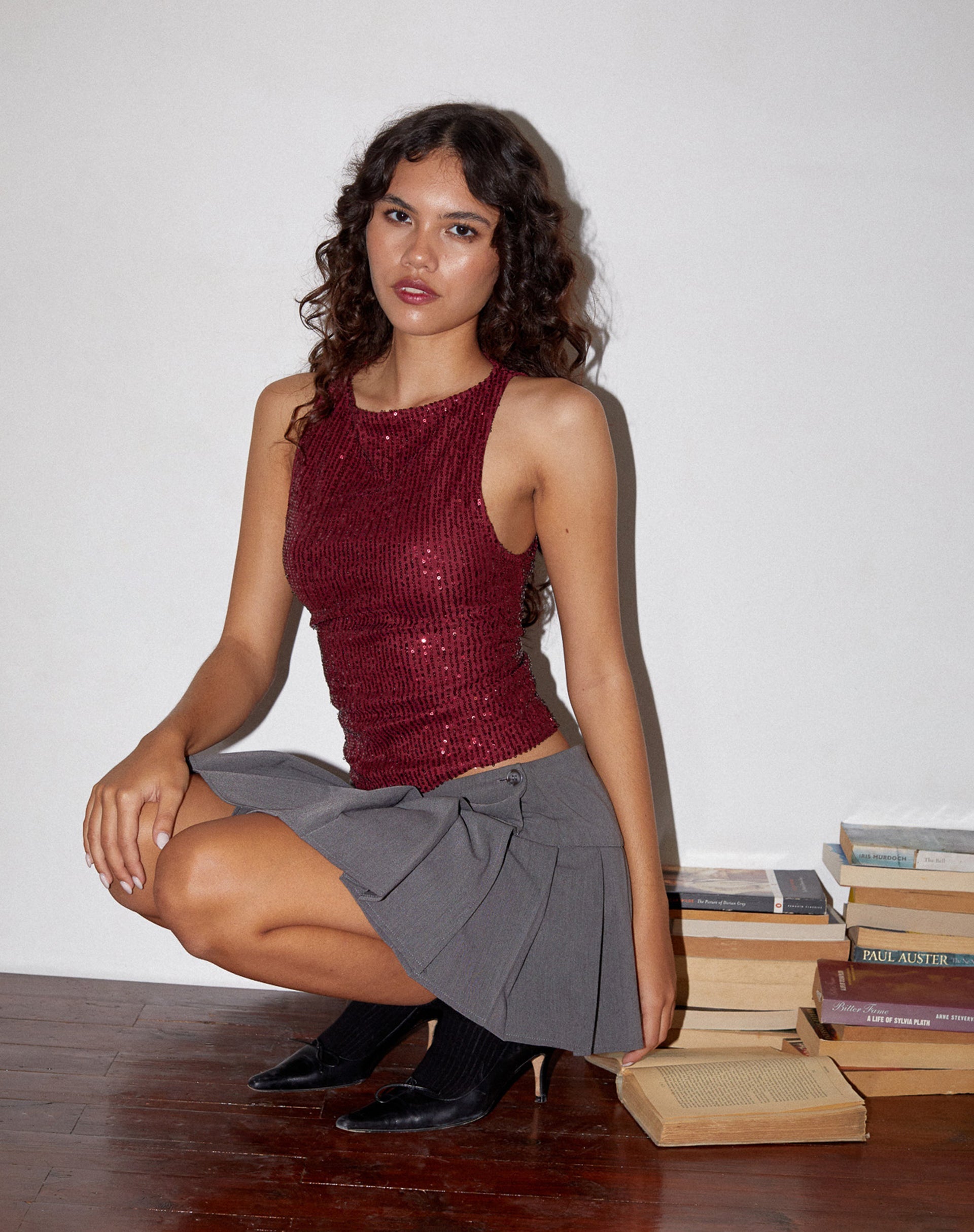 Image of Miriam Top aus Drapierung Pailletten Maroon