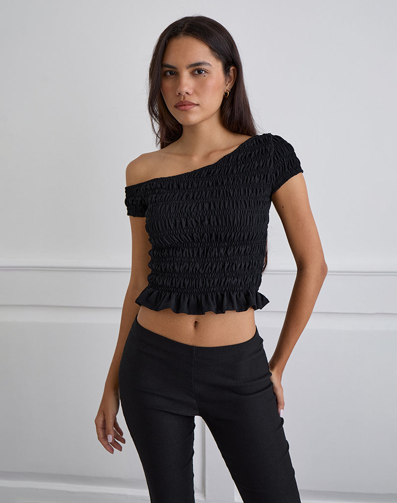 Image of Mirita Gerafftes Top in Schwarz