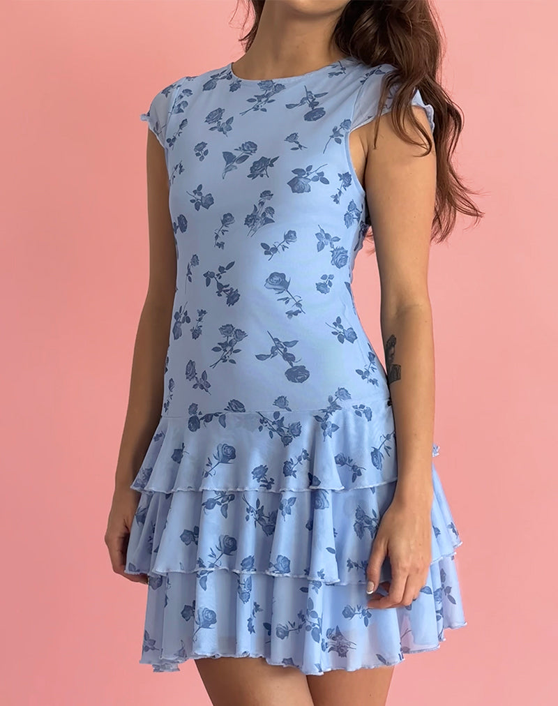 Mirtilo Minikleid aus geblümtem Mesh in Dunkelblau