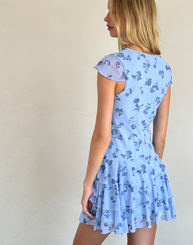 Image of Mirtilo Minikleid in Inky Blue Floral Mesh