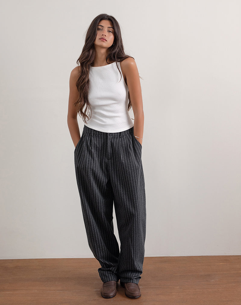 Image of Misha Hose mit weitem Bein in Nadelstreifen Schwarz
