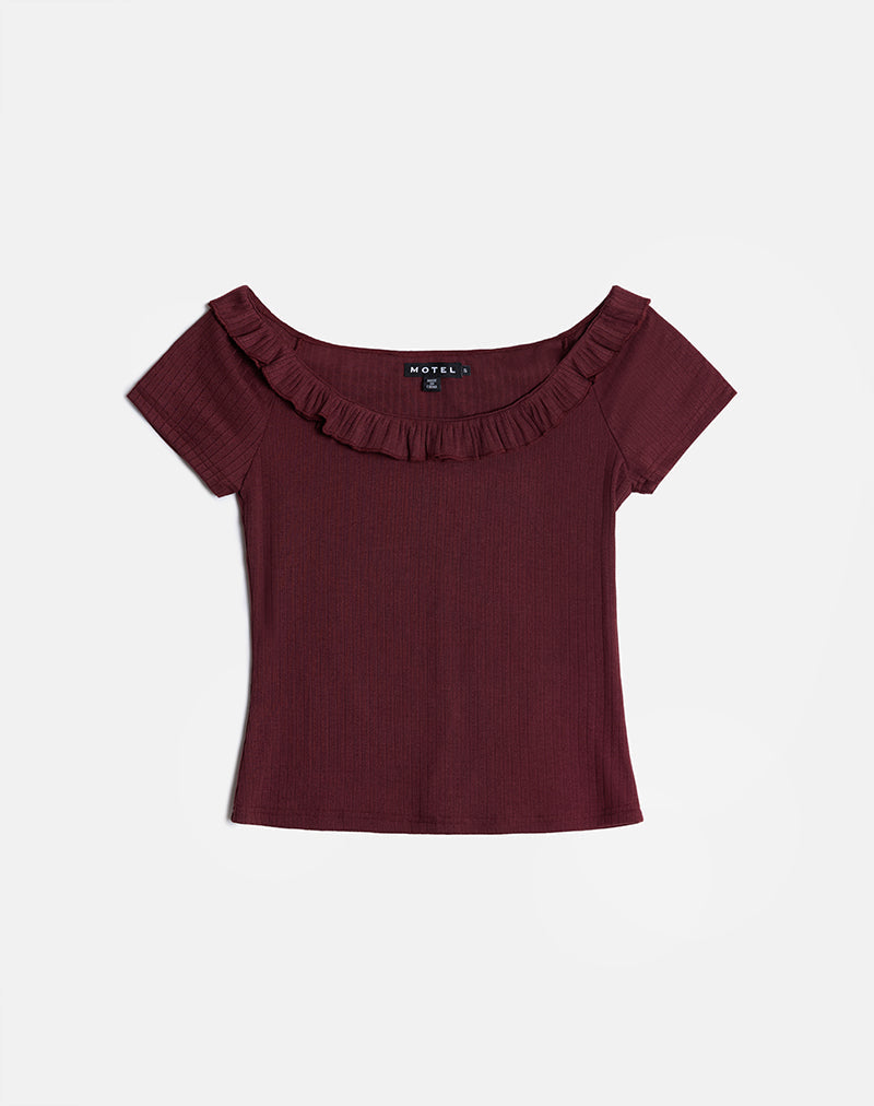 Image of Mitali Top mit Rüsche aus Pointelle Burgundy