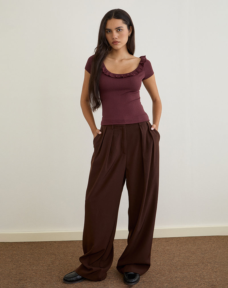 Image of Mitali Top mit Rüsche aus Pointelle Burgundy