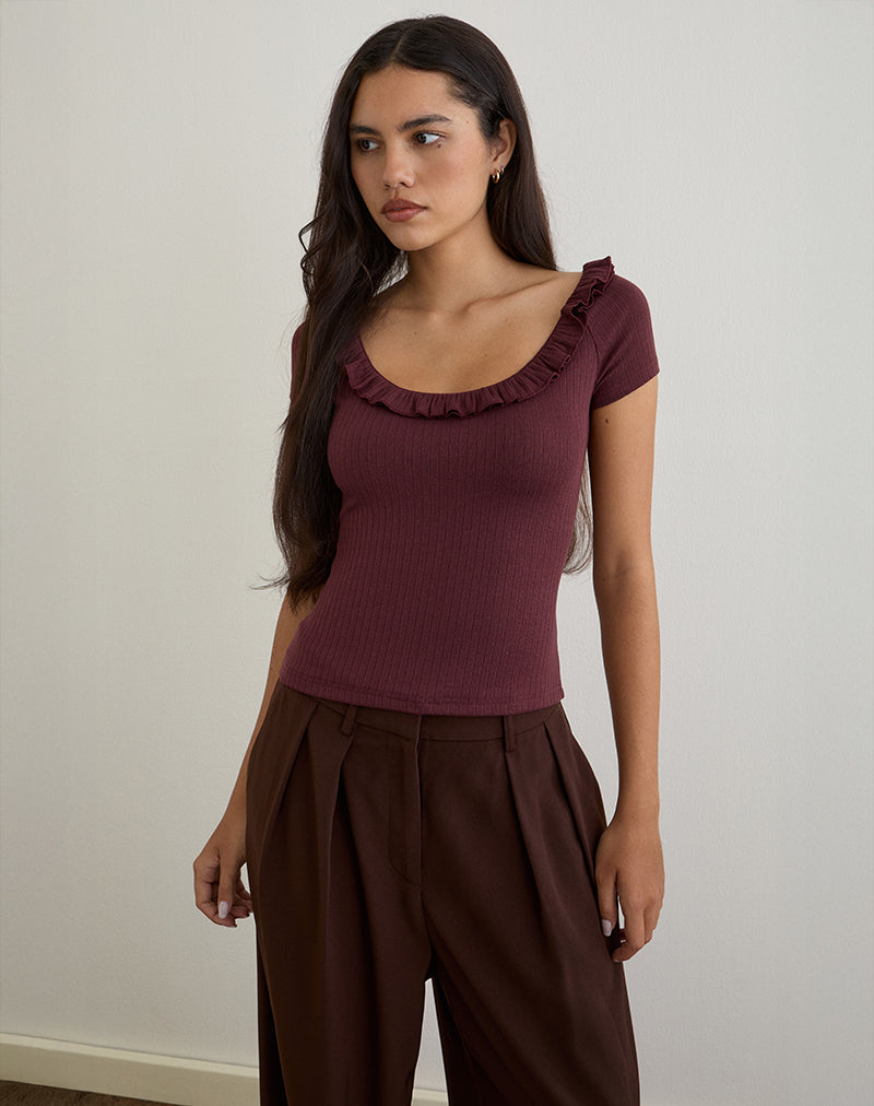 Image of Mitali Top mit Rüsche aus Pointelle Burgundy