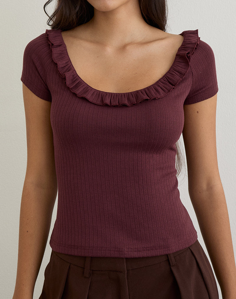 Mitali Top mit Rüsche aus Pointelle Burgundy