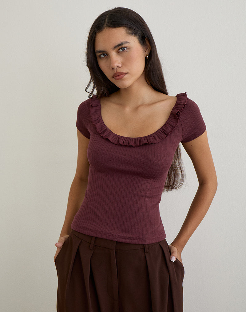 Mitali Top mit Rüsche aus Pointelle Burgundy