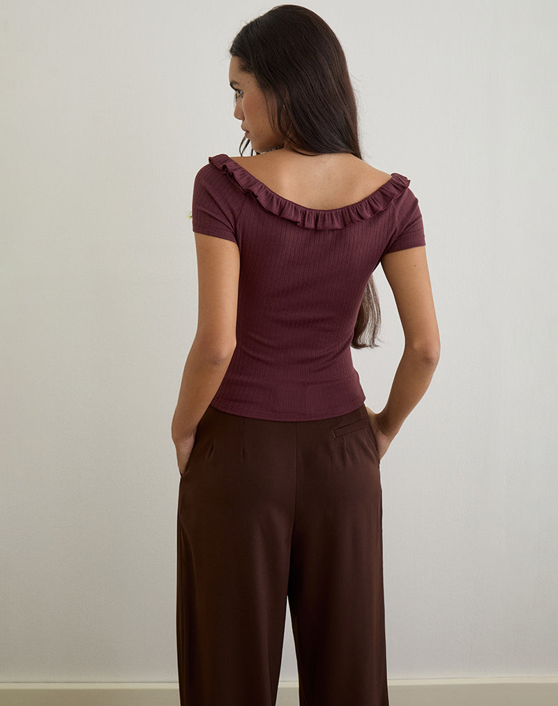 Image of Mitali Top mit Rüsche aus Pointelle Burgundy
