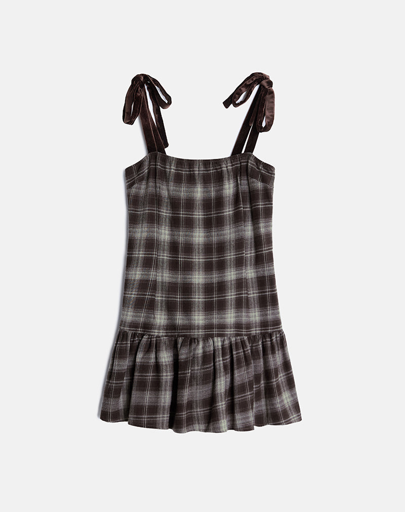 Image of Miyori Minikleid mit quadratischem Ausschnitt in grauem Karo
