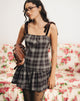 Image of Miyori Minikleid mit quadratischem Ausschnitt in grauem Karo