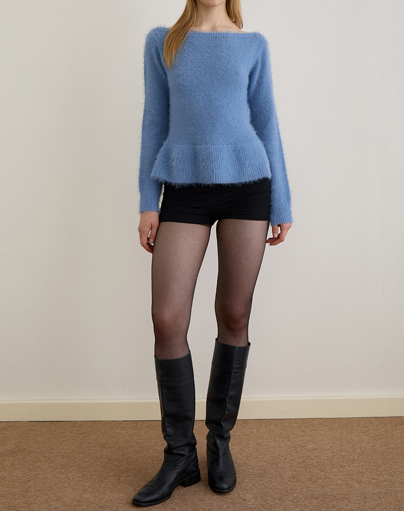 Image of Mizuki Bardot Top aus Strick in staubigem Blau