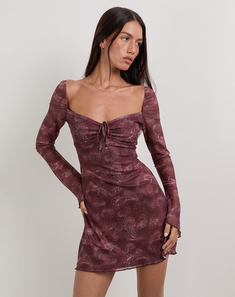 Image of Modena Langärmeliges Minikleid mit Paisleymuster in Pflaume