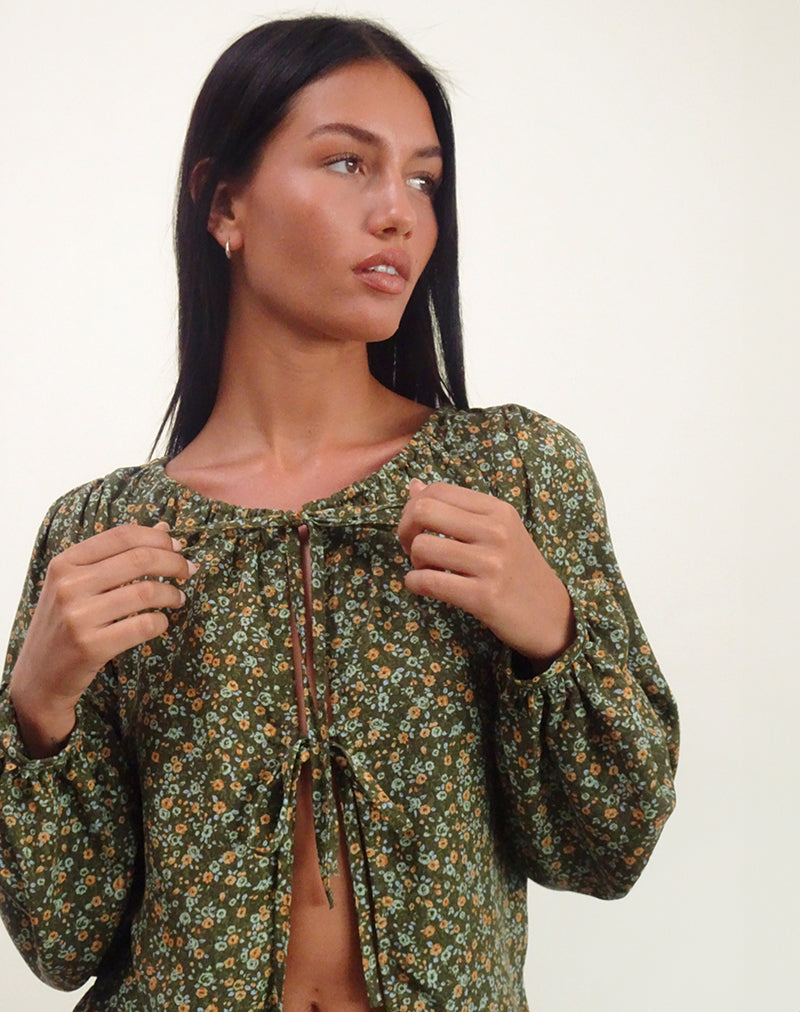 Bild von Modeta Krawatten-Top in Grunge Floral Khaki