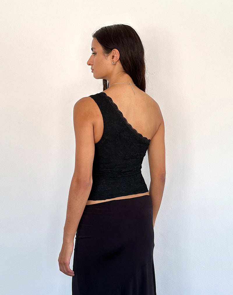 Moira Ein-Schulter-Spitzen-Top in Schwarz