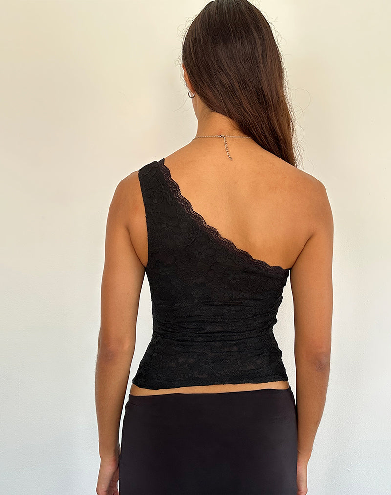 Image of Moira One Shoulder Lace Top in Schwarz
