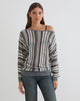 Bild des Monara Off-Shoulder-Strickoberteils in grau mit breiten Streifen