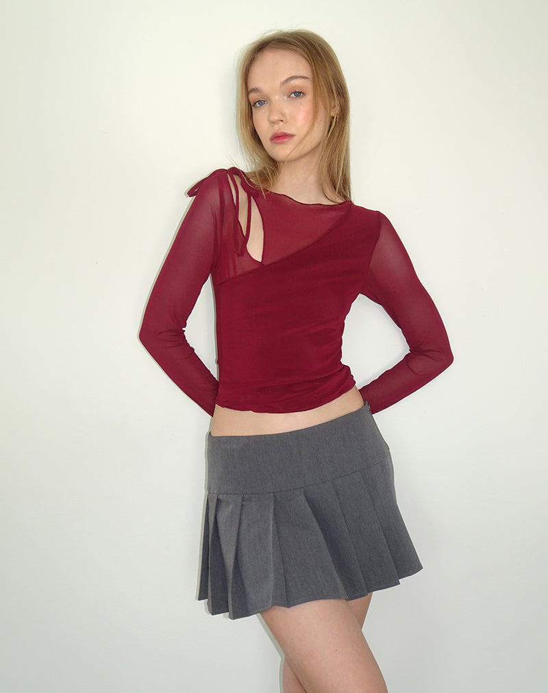 Monari Langarm-Top aus Mesh Burgundy