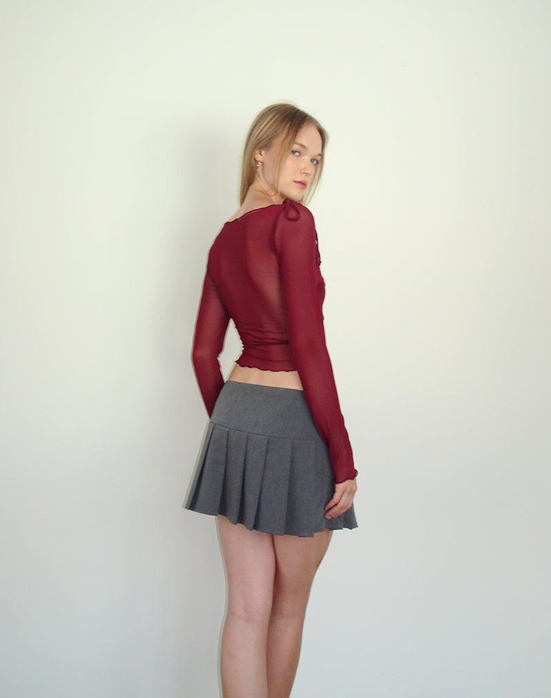 Image of Monari Langarm-Top aus Mesh Burgundy