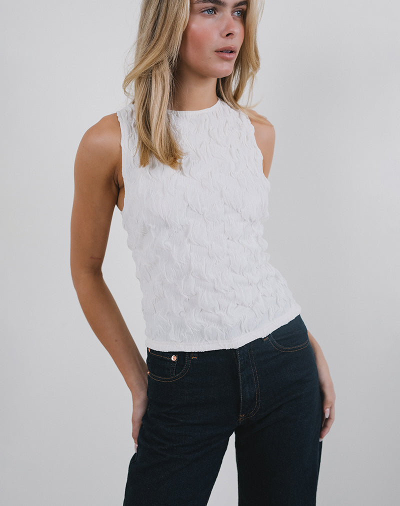 Monelo Vest Top aus strukturiertem Mesh Weiß