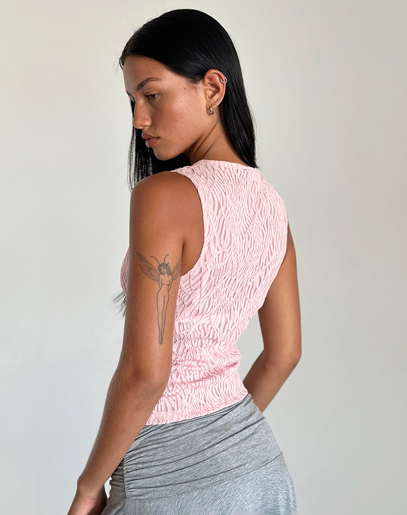 Bild von Monelo Textured Mesh Top in Sheer Pink