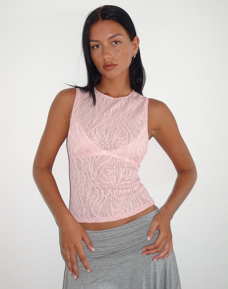 Monelo Texturiertes Mesh-Top in reinem Rosa