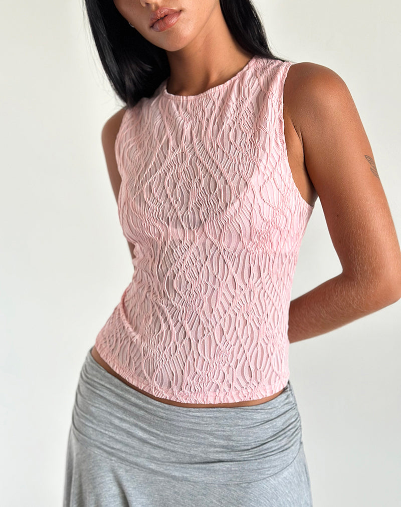 Monelo Texturiertes Mesh-Top in reinem Rosa