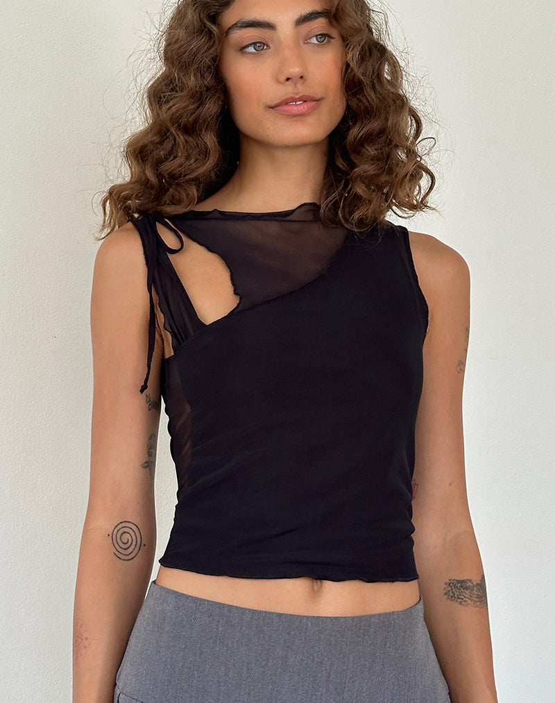 Moni Tie Tank Top aus Mesh Schwarz