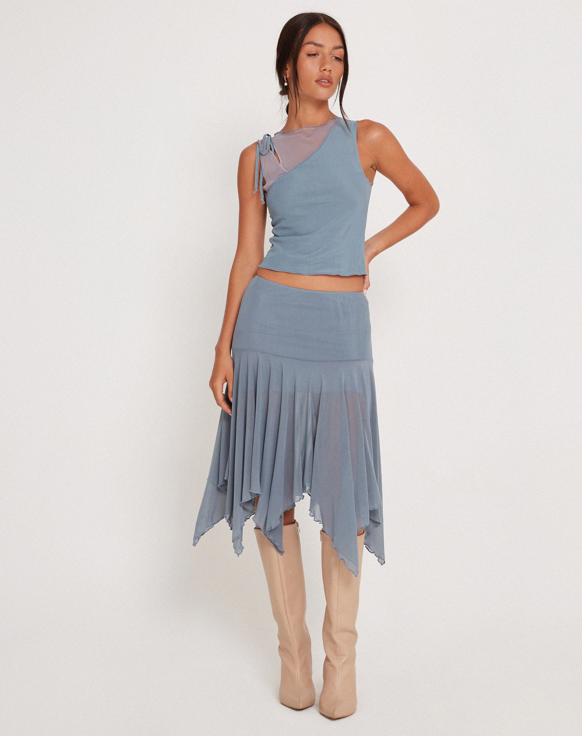 Bild von Jovali Midirock mit niedriger Taille aus blauem, grauem Mesh