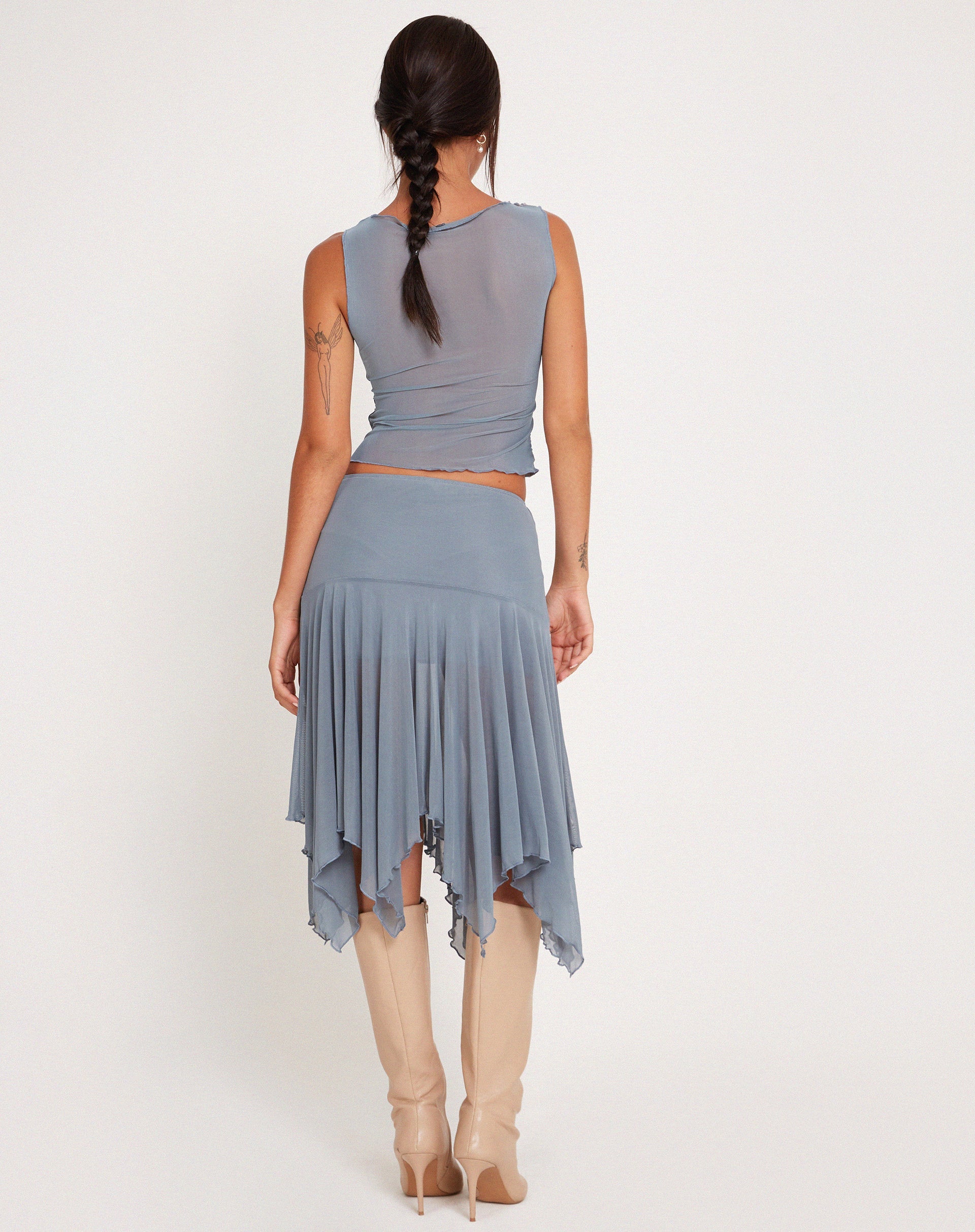 Bild von Jovali Midirock mit niedriger Taille aus blauem, grauem Mesh