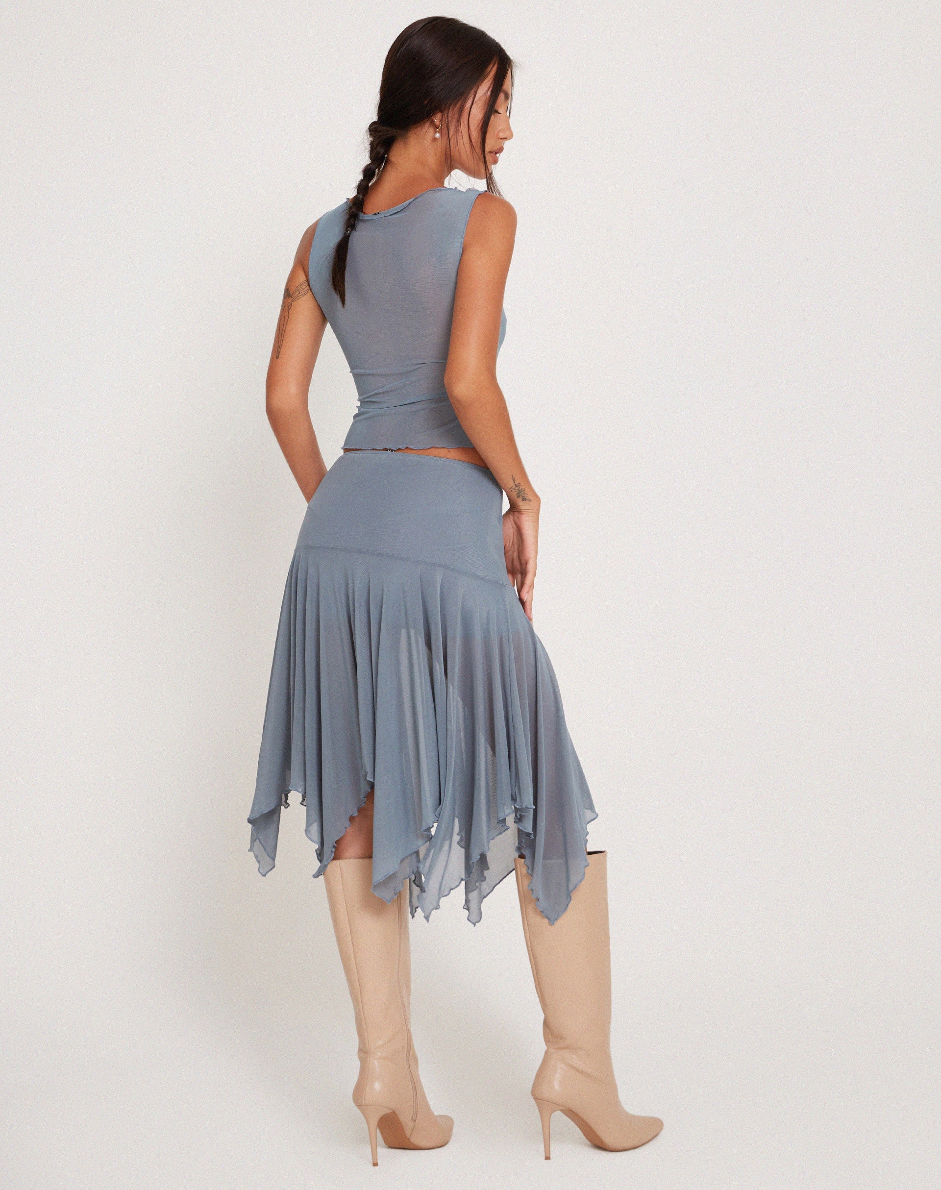 Bild von Jovali Midirock mit niedriger Taille aus blauem, grauem Mesh