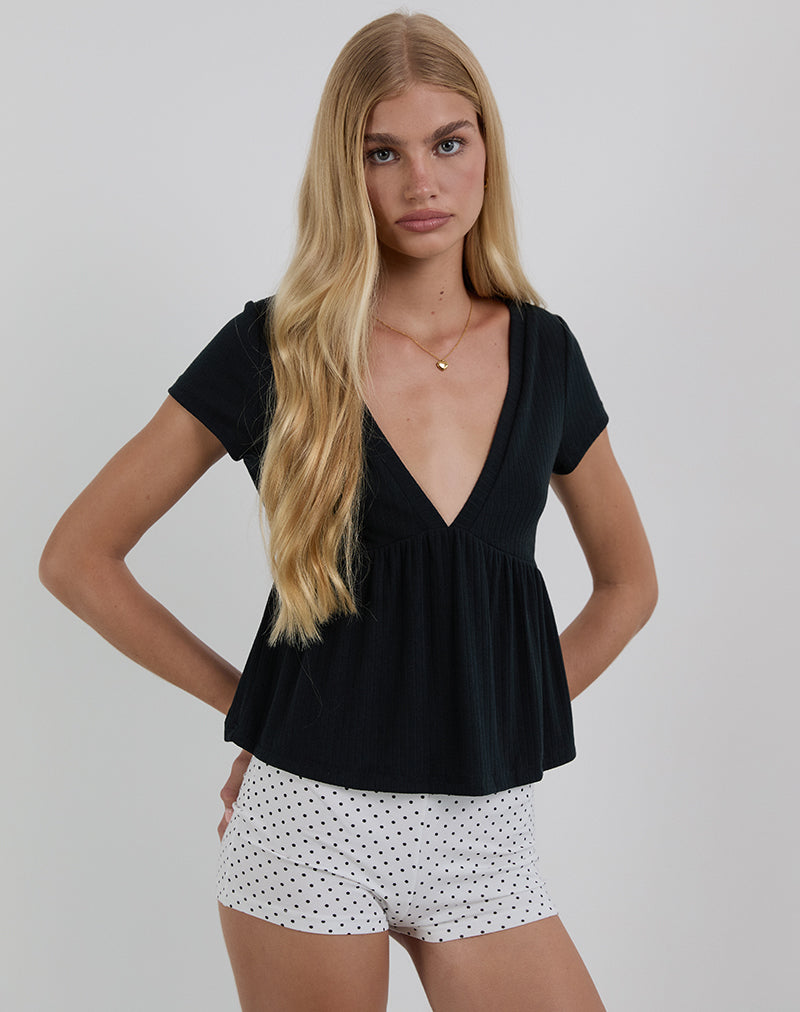 Bild von Monia Plunge Top aus Pointelle Schwarz