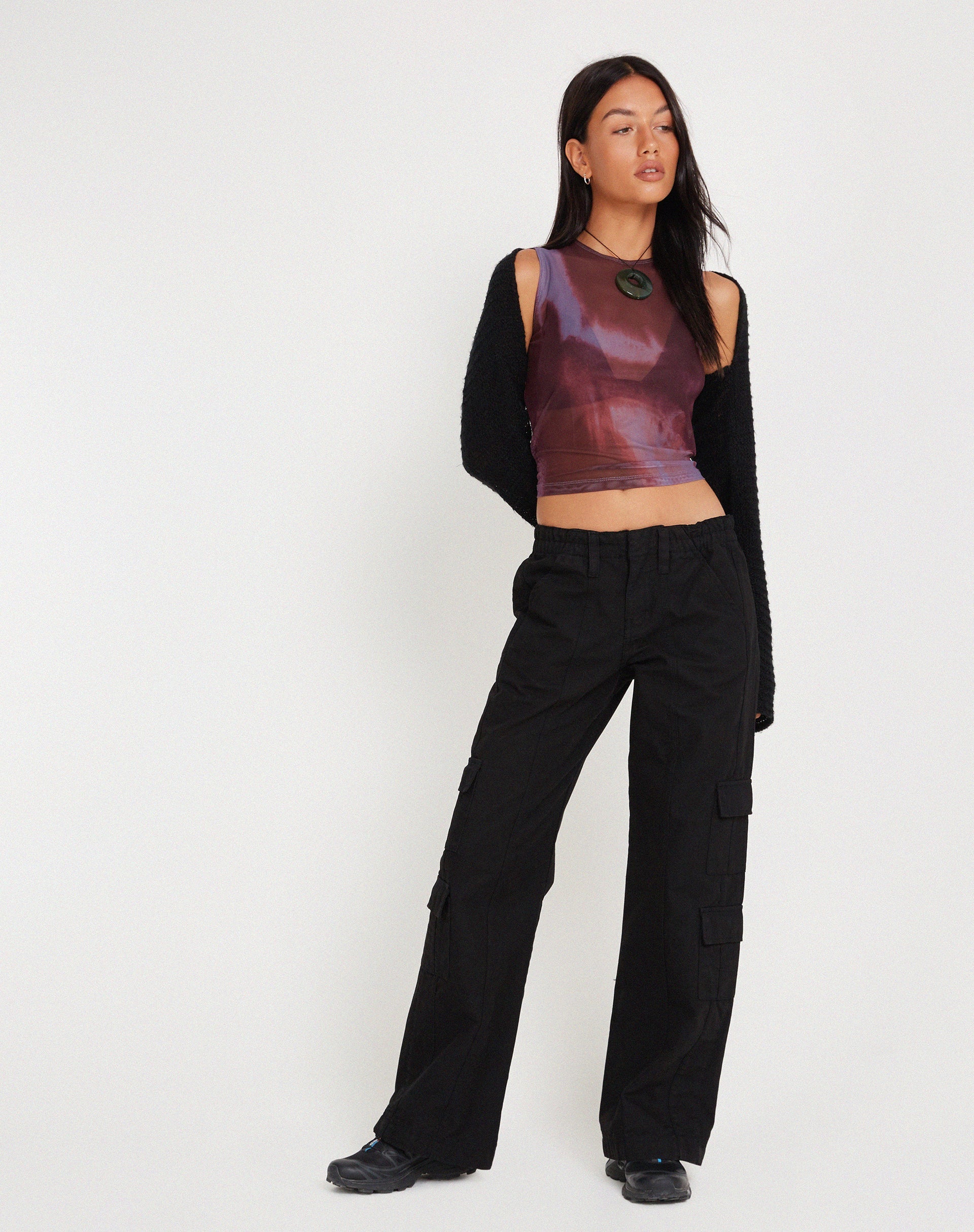 Image of Monlo Vest Top in Mesh Aquarell Wein