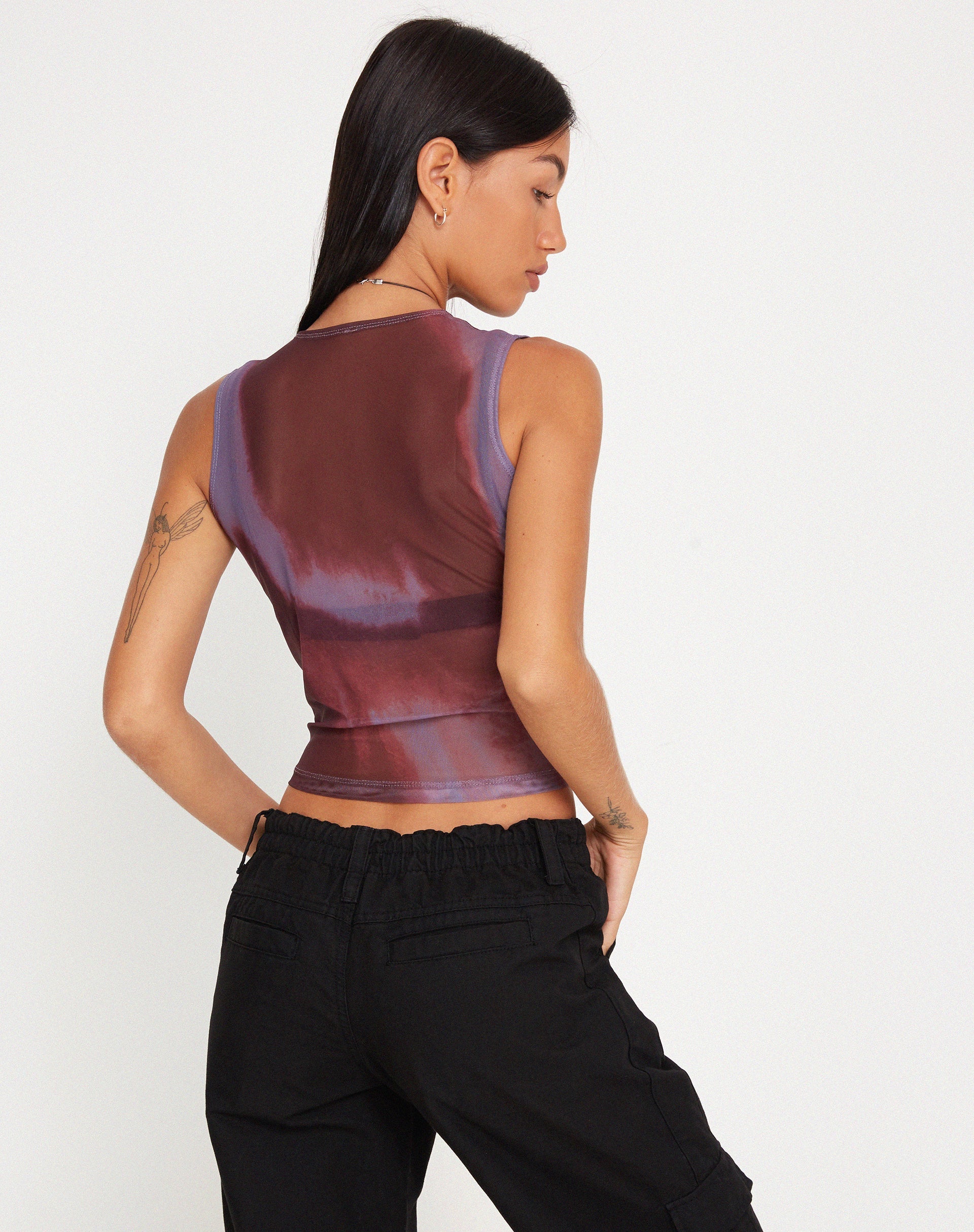 Image of Monlo Vest Top in Mesh Aquarell Wein