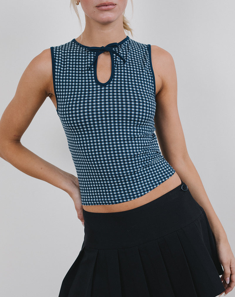Monsela Top in Mini Gingham Dunkelblau