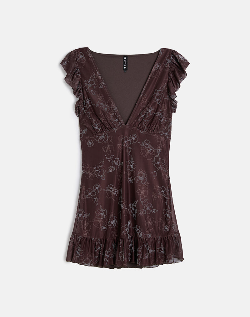 Image of Motarika Minikleid in Doodle Flower Flock Braun