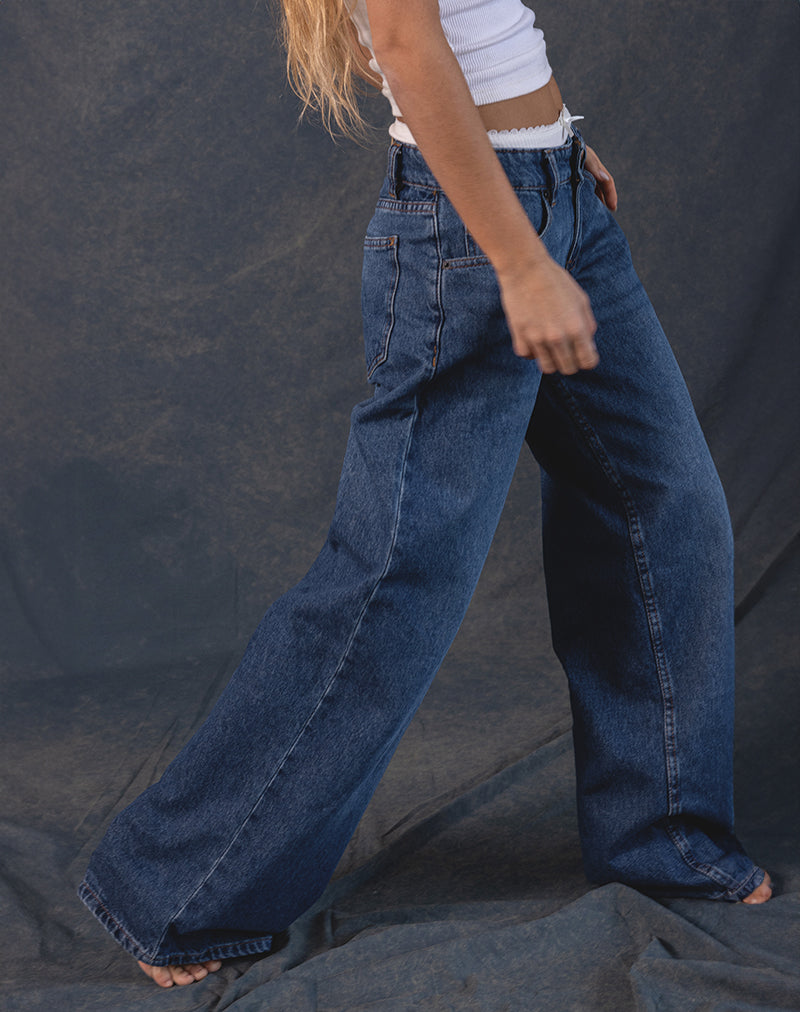 Geräumige extra weite Low Rise Jeans in Mid Blue Used