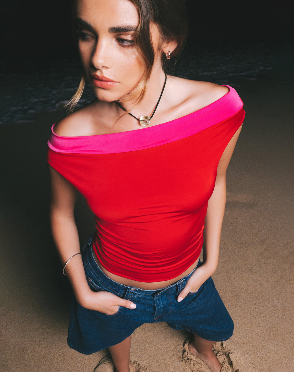 Halle Bardot Top in Rot-Rosa