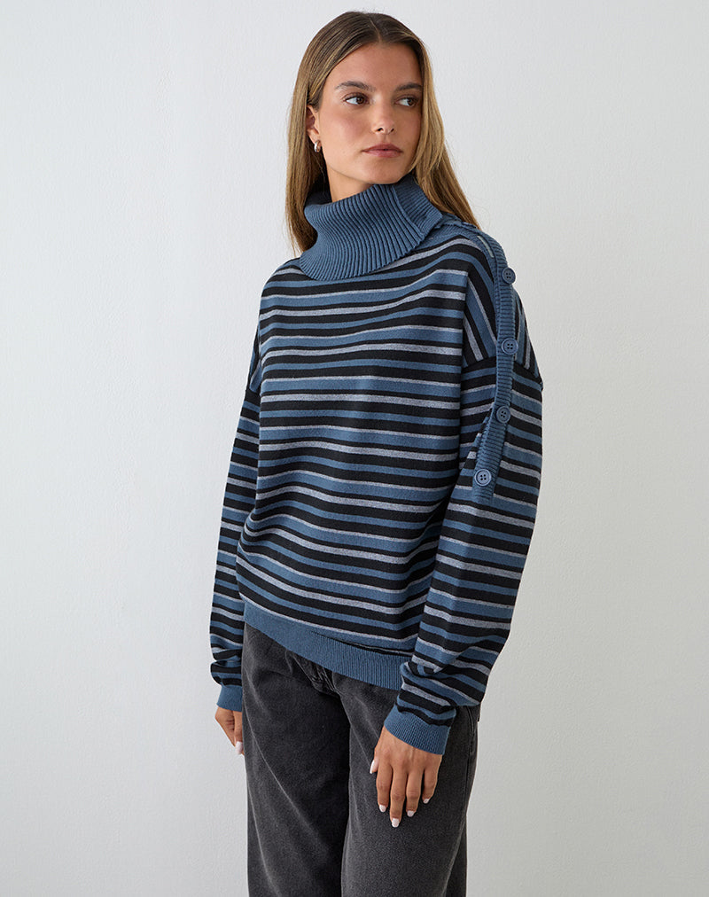 Bild von Muniar Jumper in Strickstreifen Blau Grau