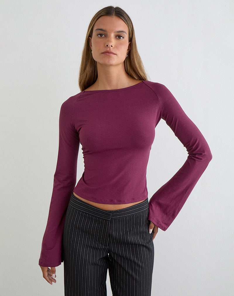 Bild von Muzan Langarm-Oberteil aus geripptem Jersey in Deep Purple