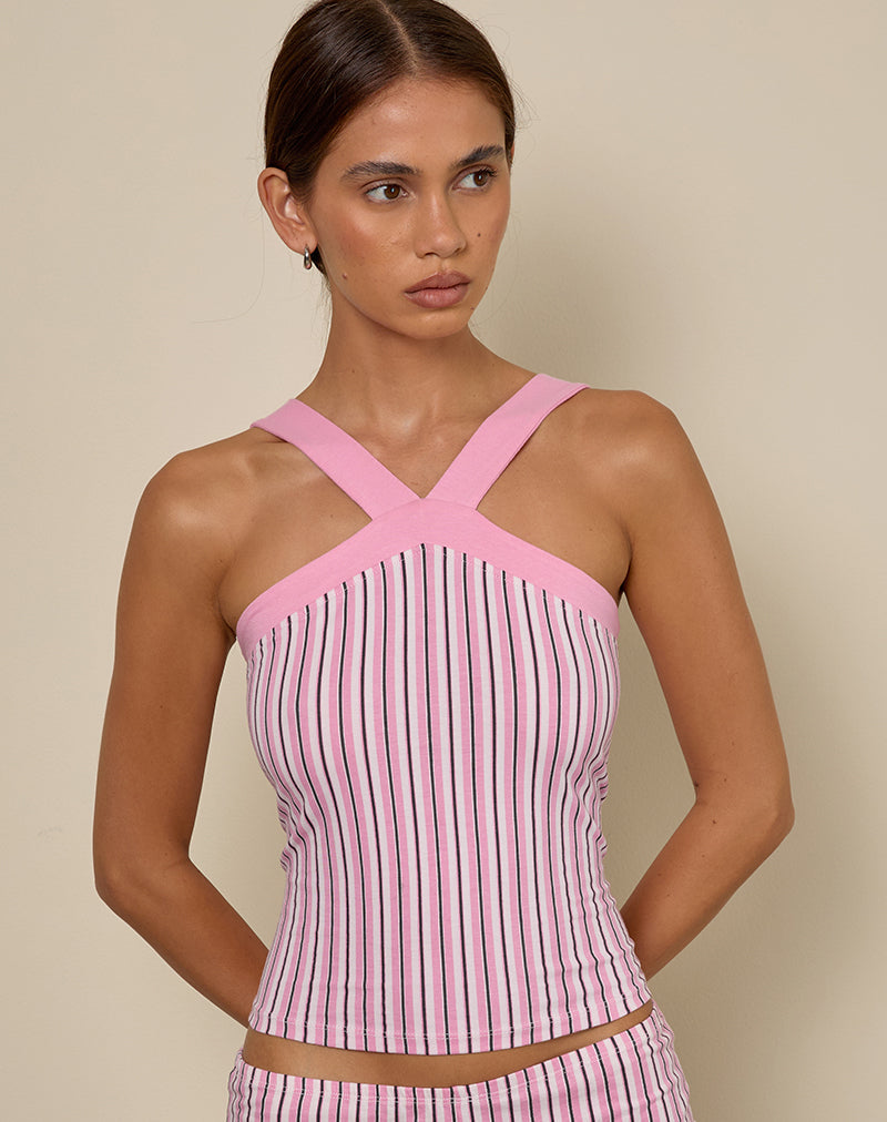 Myer Breites Träger-Träger-Top in Nadelstreifen Rosa