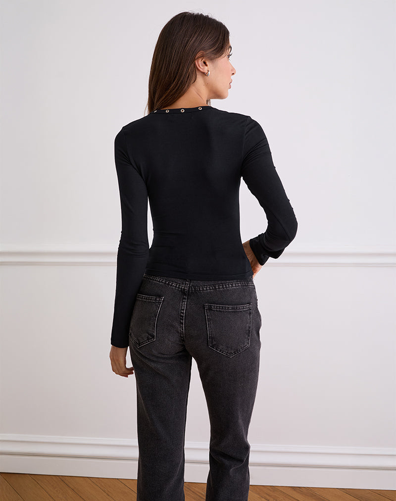 Image of Myoga Langärmeliges Top mit Nietenbesatz in Schwarz