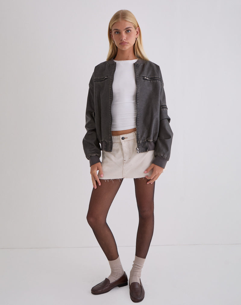 Bild von Marco Distressed Bomber Jacket in PU Charcoal