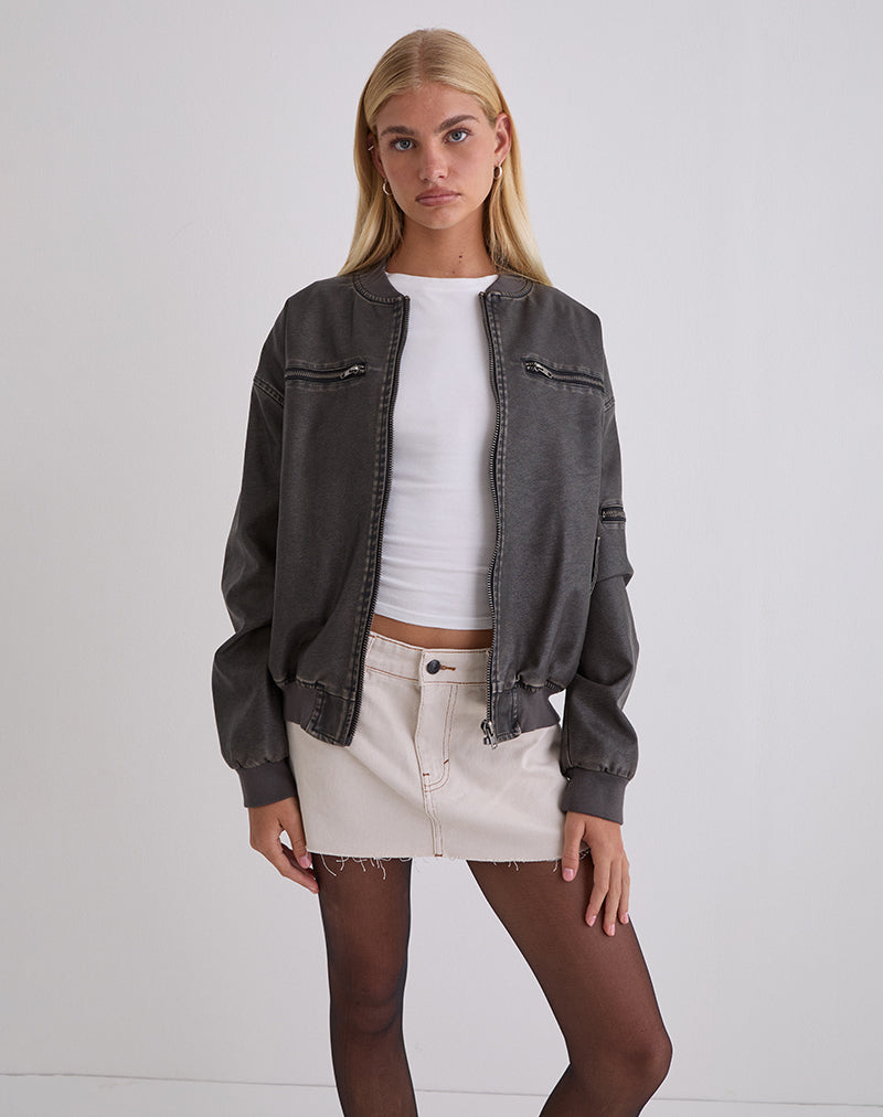 Bild von Marco Distressed Bomber Jacket in PU Charcoal