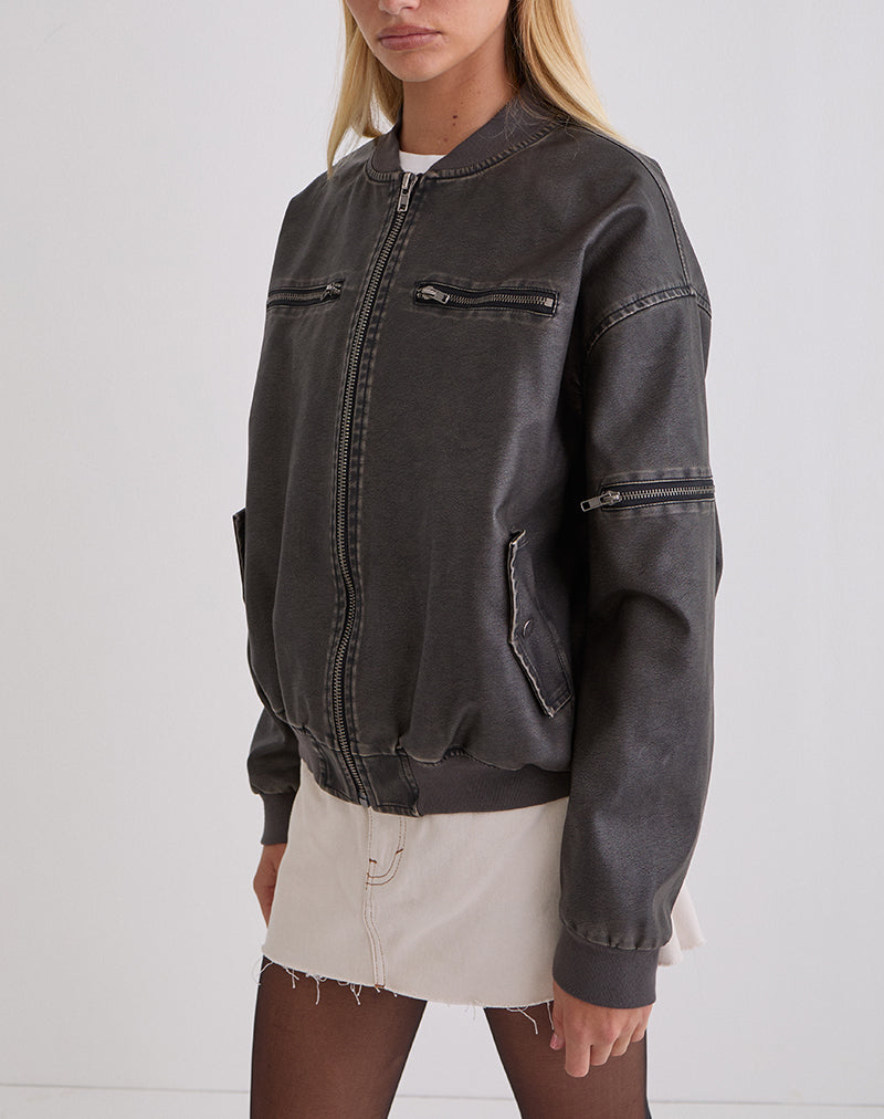 Bild von Marco Distressed Bomber Jacket in PU Charcoal